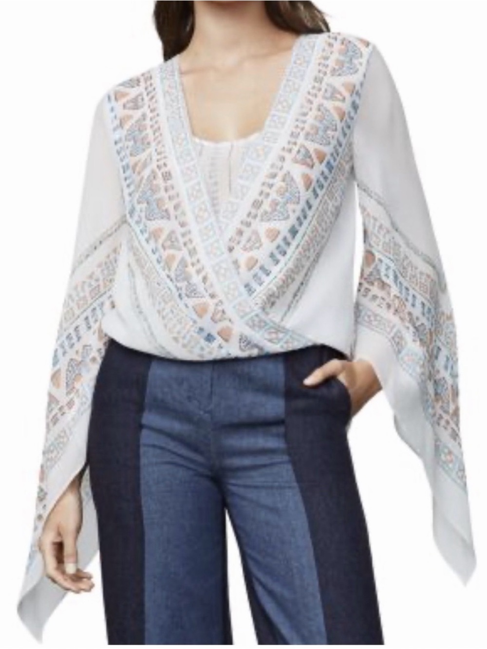 BCBGMAXAZRIA
Kasia Handkerchief-Sleeve Silk
Chiffon Wrap Top
